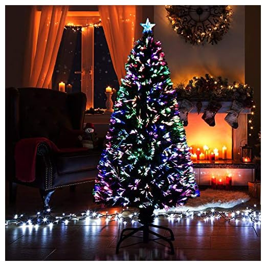 New Christmas Tree X-Mas Tree Fiber Optic Color Changing Multi Colour Led Lights With Star Free Standing Indoor Tree Lights XMAS Gift (7 FT)