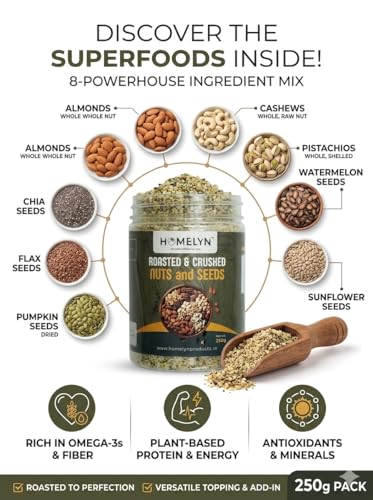 Image of Premium Roasted & Crushed Nuts & Seeds Mix | Almonds, Cashews, Pistachios, Watermelon, Sunflower, Pumpkin, Flax & Chia Seeds | Semi-Powdered Superfood Blend | Ready to Sprinkle | No Additives (250g)