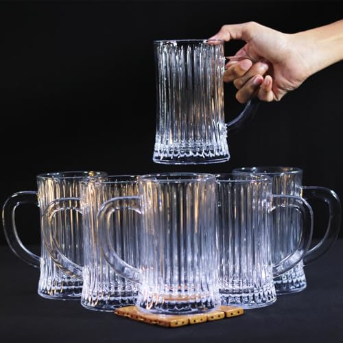 Image of Melbify Beer Mug | 550 ml | Set of 6 | Ribbed Design | Mug with Handle | Classic Beer Glasses | Premium | Heavy | Perfect for Beer, Cider,Cocktails,Mocktails | Gift Set