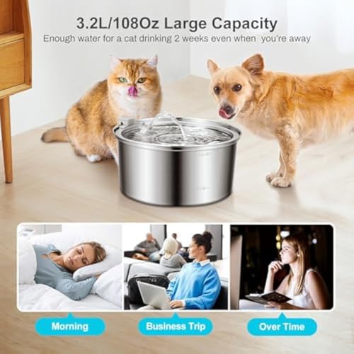 Fuente de agua para gato y perro 3.2L acero inoxidable miniatura 6