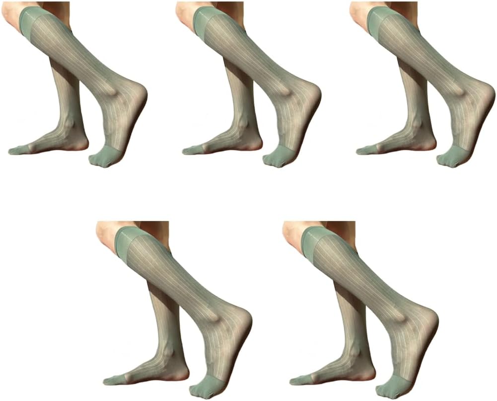 5 Pairs Men Elegant Business Dress Knee Length Socks Comfortable Silk Thin Nylon Long Stockings for Formal