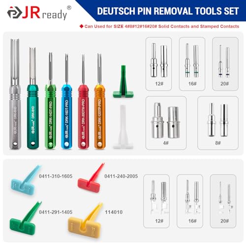 Image of JRready ST5257-PRO Deutsch Connector Tool Kit for 4#8#16#12#20# Solid /Stamped Contacts 6-22 AWG, with Plastic DRK-RT1 Pin Removal Tool for Deutsch DT,DTM,DTP,DTV,HD Series Connector Release Tool