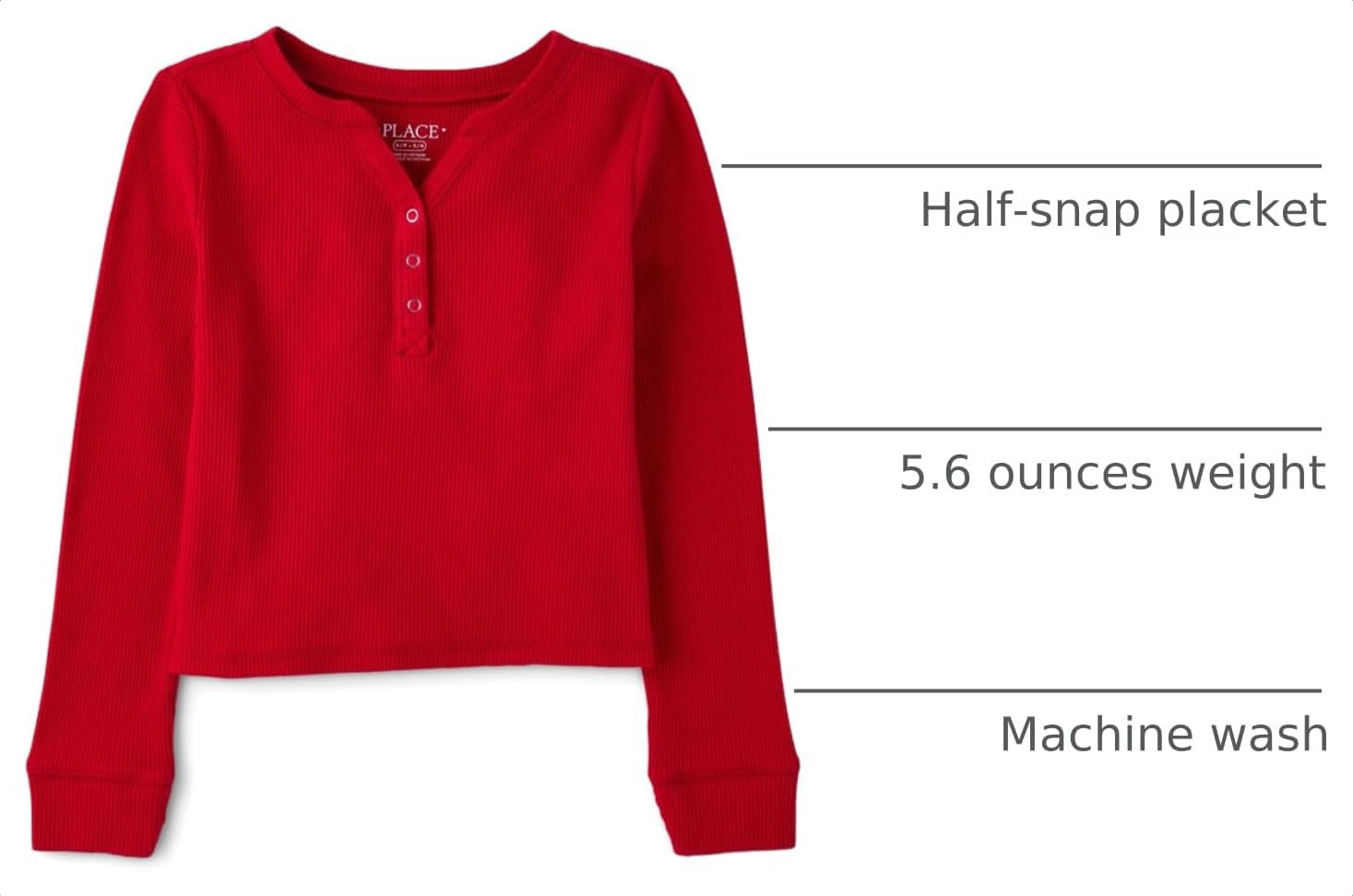 The Children's Place Girls' Basic Long Sleeve Thermal Henley Tops