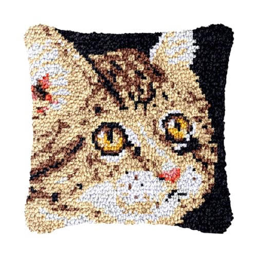 Image of bositigo Cat Latch Hook Pillow Kit for Adults & Kids, DIY Pre-Printed Canvas Craft, 17x17 Inch Decorative Cover for Sofa Cushions, Bedroom Decor (Cat Pattern 9)