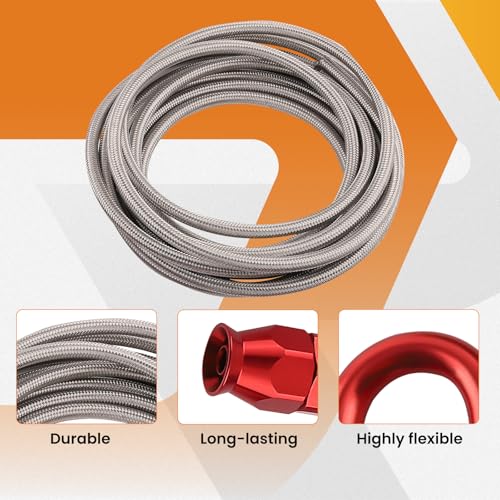 Image of maXpeedingrods 6AN Fuel Line Kit E85, Stainless Steel PTFE Fuel Hoses + 10 PCS 6AN Hose End Adaptor Kit 20FT -Red