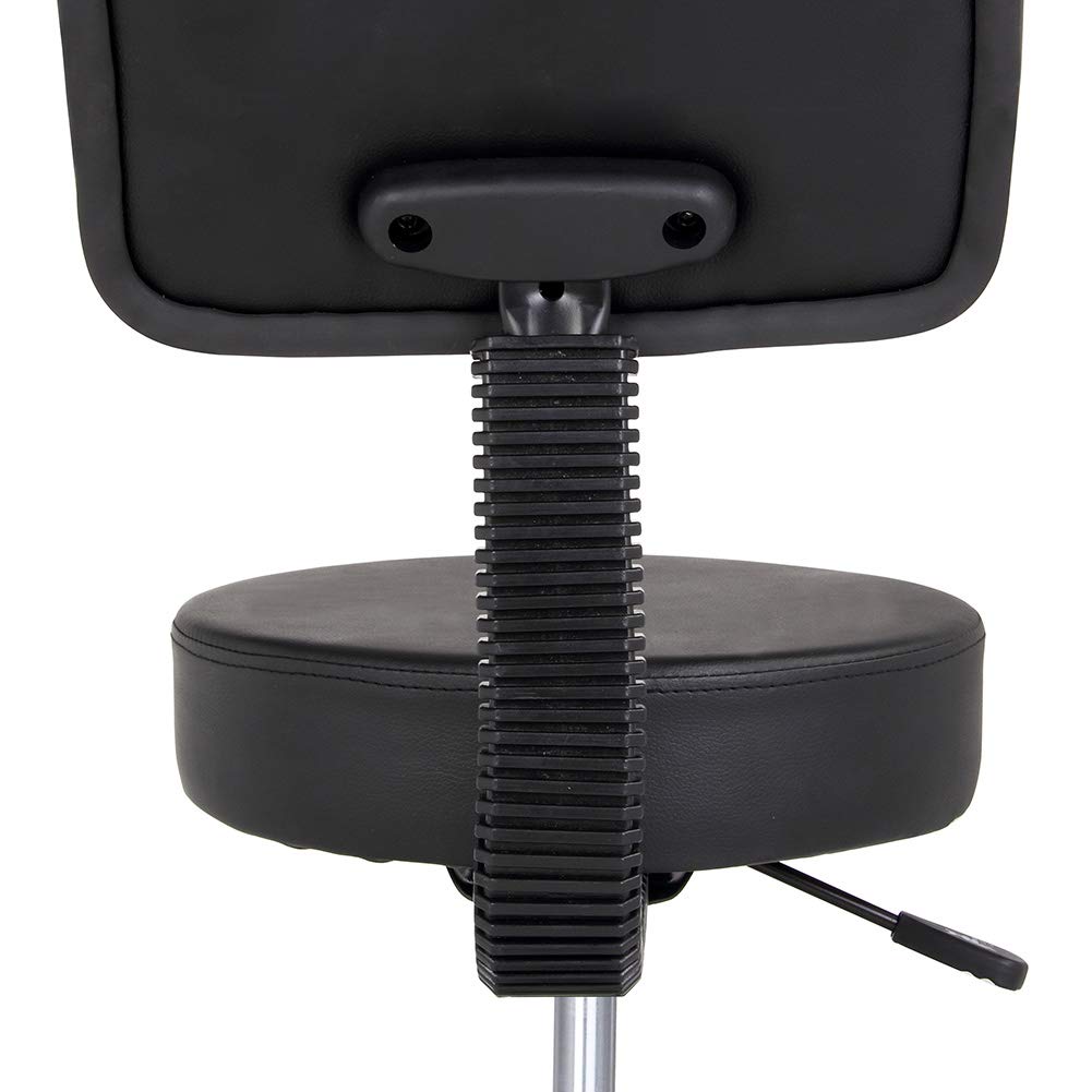 BAKAJI Taburete estetista con Respaldo y Asiento de Piel sintética Silla giratoria alltezza Regulable 5 Ruedas Ideal para Casa, despacho, Estudio médico Masaje Tatuajes Fisioterapia