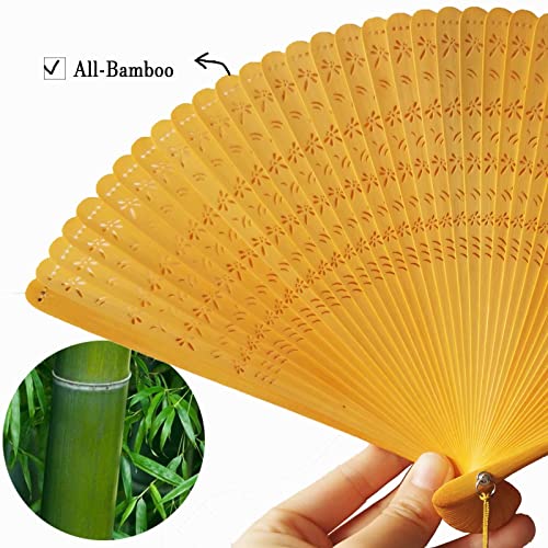 Senjlie - Folding Hand Fan Chinese/Japanese Vintage Design Handmade Bamboo Folding Fan With A Pouch, Oriental Gift For Men/Women (Yellow) #TOP1