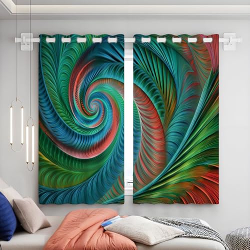 KETAFOUND Cortinas Salon Arte Abstracto - Cortina Opacas Estampado De Pluma con Ojales, Visillos para Dormitorio Cocina Ventanas Comedor Habitacion 117An X 137Al Cm (2 Paneles)