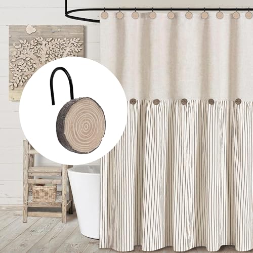 Ganchos de cortina de ducha Sunlit para evitar atascos en la barra con diseño de madera 6
