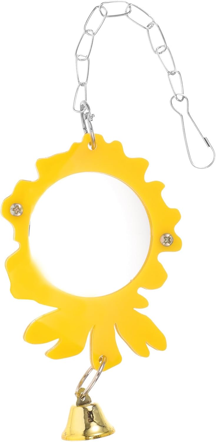 Wakauto Parrot Mirror with Bell for Cage, Acrylic Flower Design