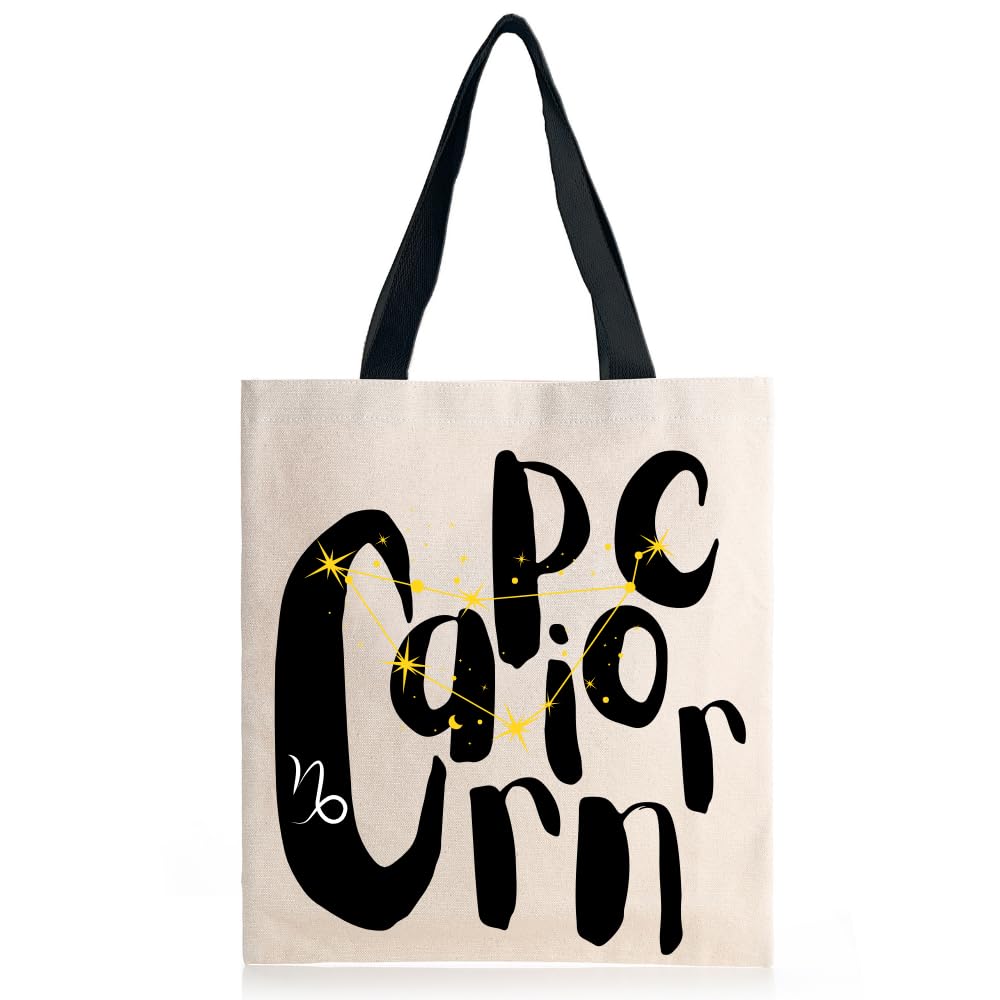 STRUTT Foldable Canvas Tote Bag for Women, Tote Bag for College Girls,100% Organic Cotton Reusable Shopping Bag for Grocery, Eco-Friendly Multi-Purpose Bag for Travel & Daily Use- Capricorn