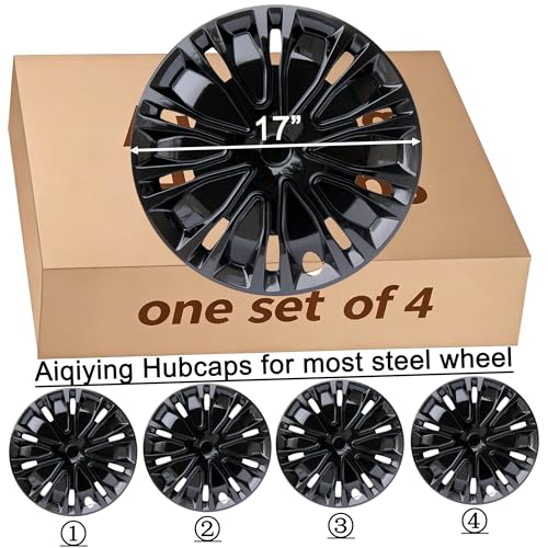 Image of Hubcap Wheel Cover Replacement R17 Hub Caps Universal-Fit Steel Wheel Rim Cover ABS Material Exterior Accessories for Car Truck SUV -Set of 4(17-inch,Black)