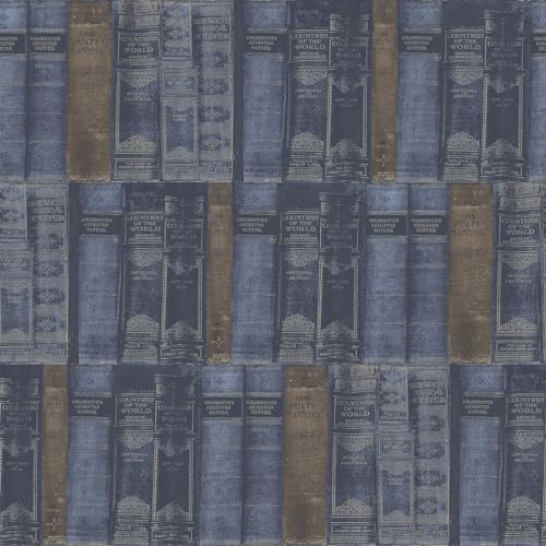 Image of Galerie Nostalgie Collection Blue Library Books Non-Woven Matte Wallpaper Roll