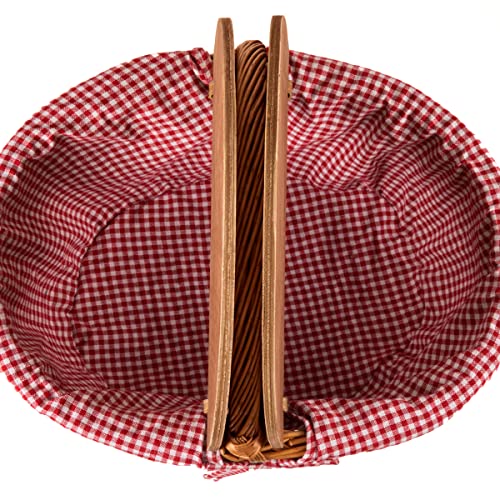 Picnic Time - Country Vintage Picnic Basket With Lid - Wicker Picnic Basket For 2, (Red & White Gingham Pattern) #TOP6