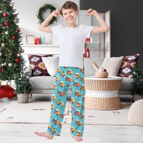 Boy's Pants Basic Cartoon Car Jogger Pants Elastic Waist Long Bottoms Trousers with Pockets 6-14 Years2