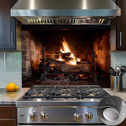 Vintage Brick Fireplace Kitchen Wallpaper, Peel and Stick Stove Backsplash Stickers, Glowing Flame Wall Cover for Rustic Kitchen and Dining Walls 35.4×23.6 Inch/90x60 cm