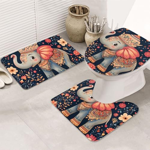 Funda de asiento de inodoro y alfombra de baño de elefante pack completo lavable 2