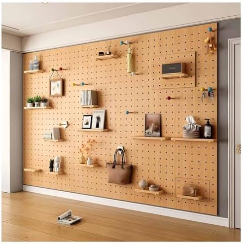 Beige Pegboard Wall Organizer Panels, 12mm Thick Mountable Display Kit with Accessories, Ideal for Home, Garage Tool Storage, 60x80cm, Durable Wood Design