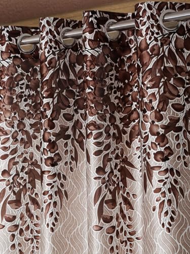 Image of Home Sizzler 2 Pieces Sunflower Panel Eyelet Polyester Door Curtains - 7 Feet, Brown