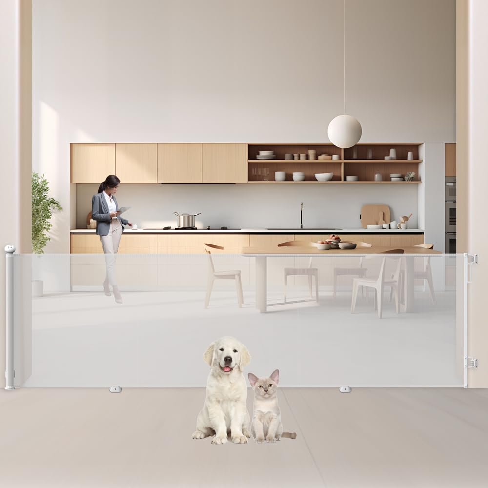JUPIHOP Cancello retrattile per scale senza foratura e foratura, per neonati e cani, fino a 300 cm, bianco, cancello estensibile per interni, cancello di sicurezza per bambini, barriera per scale per