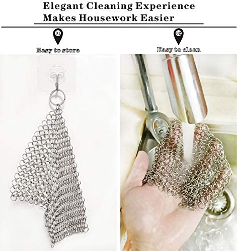 Image of Cast Iron Cleaner - 6 Inch Stainless Steel Chain mail Scrubber for Cast Iron Pans Cleaner Chainmail Scrubber for Skillet, Wok, Pot, Dutch Ovens (Pack of 2)