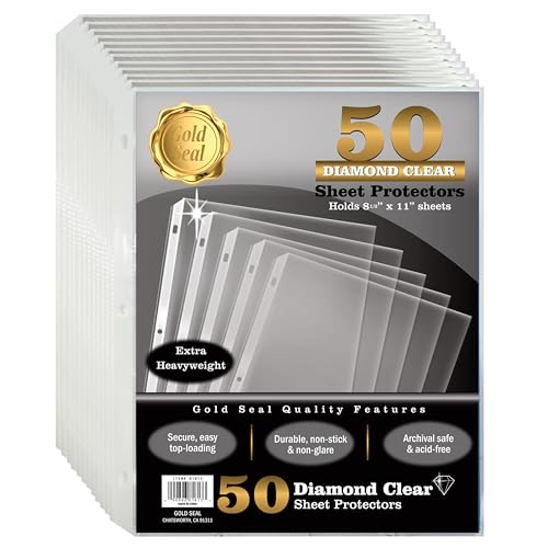 GOLD SEAL 50 Count Diamond Clear Extra Heavyweight Sheet Protectors, 4 mils Strong, to fit 8.5 x 11, Top Load, 50 Pack