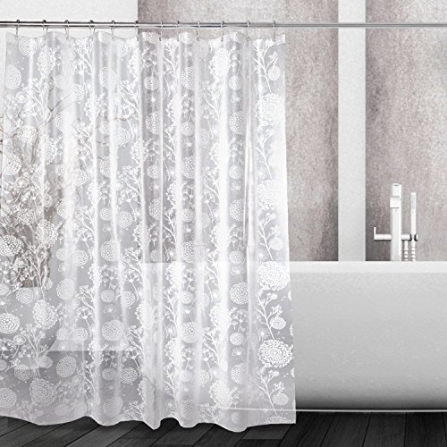 LeeTia PEVA 5G Shower Curtain Liner Waterproof with 12 Metal Hooks 72x72 Inches - Dandelion