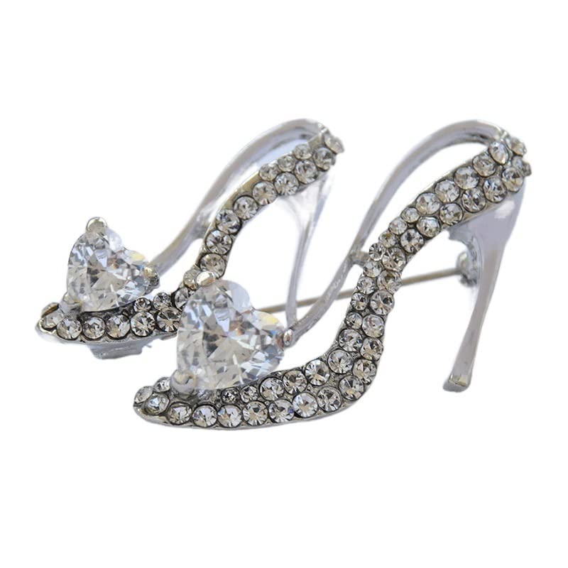 Broche talons hauts pour femme en alliage noble et pierres de zircon scintillantes