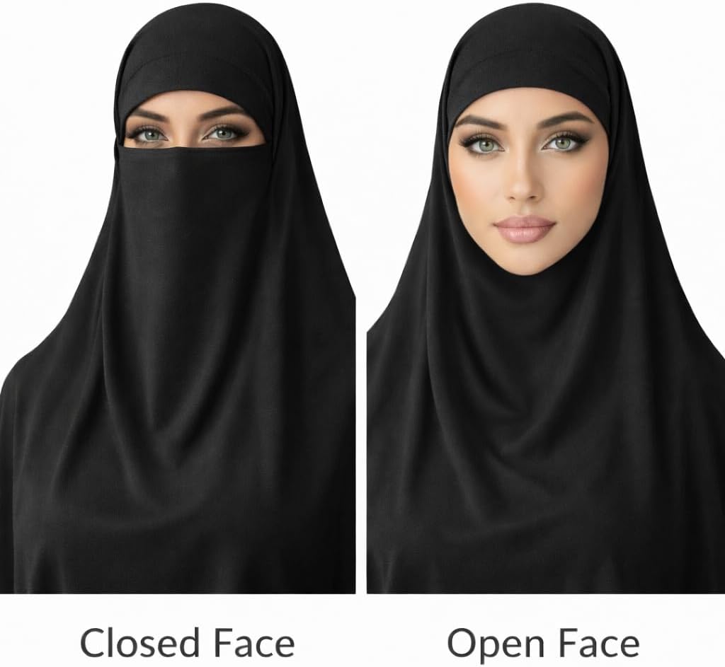 AMAL Premium Khimar for Women – Full Coverage Modest Muslim Hijab, Cotton Stretch Jersey, Tie Back Overhead Jilbab