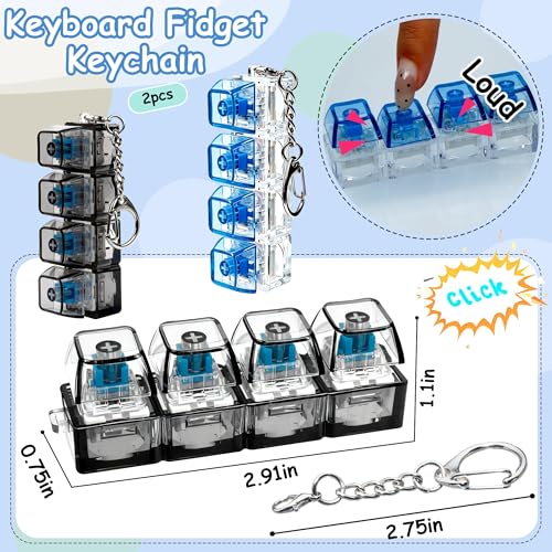 2 PCS Keyboard Fidget Toy, Keyboard Fidget Keychain 4-in-1 Keyboard Decompression Button Finger Clicker Toys, Button Stress Relief Fidget Gifts to Relief Stress (Black Blue) - Image 3