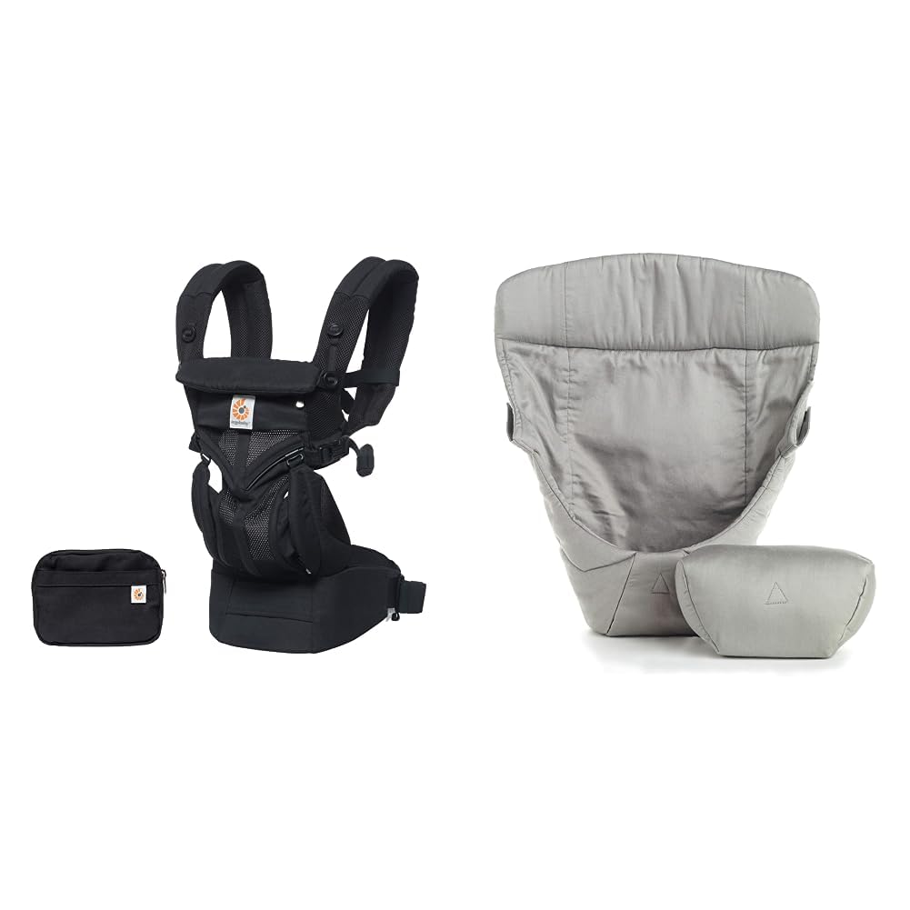 Ergobaby Babytrage für Neugeborene ab Geburt bis 20kg, 4in1 Omni 360 Cool Air Mesh Kindertrage Tragesystem, Onyx Black & Performance Kollektion Neugeborenen-Einsatz