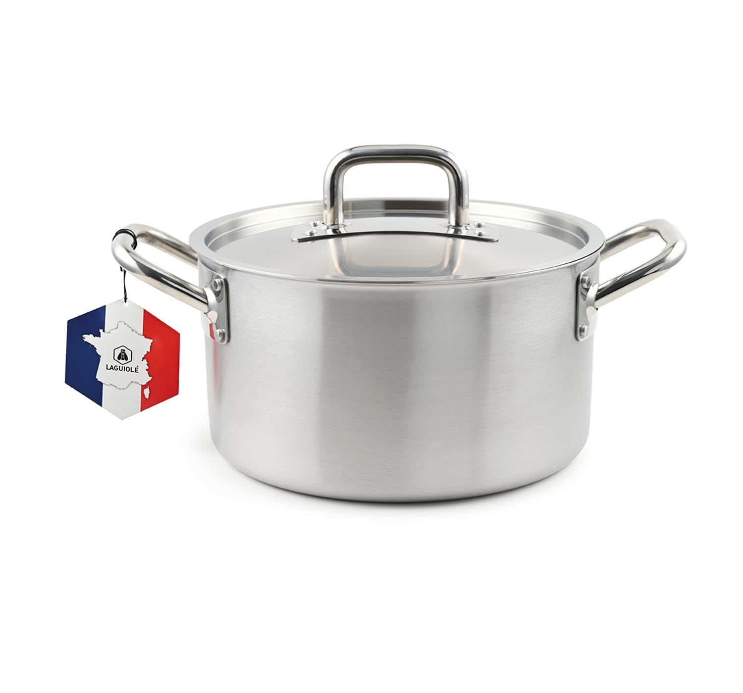 LAGUIOLE, Marmite triplex 28x17 cm Triplex Acier inoxydable 304/aluminum/430, capacité 10L, compatible tous feux dont induction, nettoyage facile, couleur argenté.