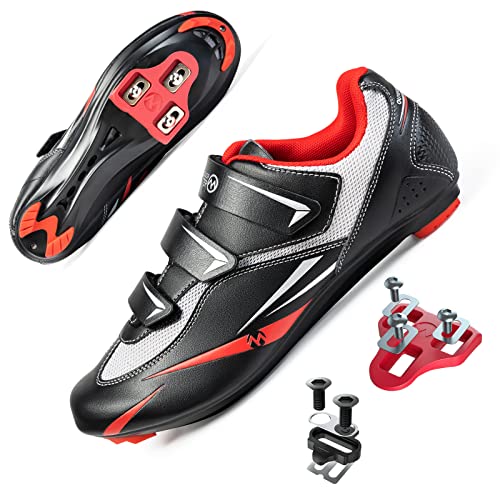 OutdoorMaster Men's Road Cycling Shoes Road Bike Shoes with Indoor Pedal of Delta/SPD Outdoor for Unisex Cycling Riding Shoes with 2 Cleat Compatible - Black Red - 9.5