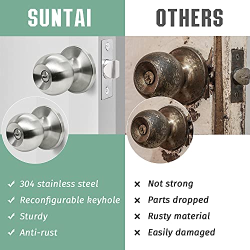 Suntai Exterior/Interior Ball Door Knobs With Lock And Key, For Privacy Bedroom/Entrance, Satin Nickel #TOP5