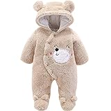  Morbuy Bébé Combinaison, Unisexe Grenouillères Barboteuses Manteau Capuche Mignon Costume de Enfants Jumpsuit Salopette One-Piece Thicken Outfits Coat d\'hiver Automne (80cm (12M), Kaki)