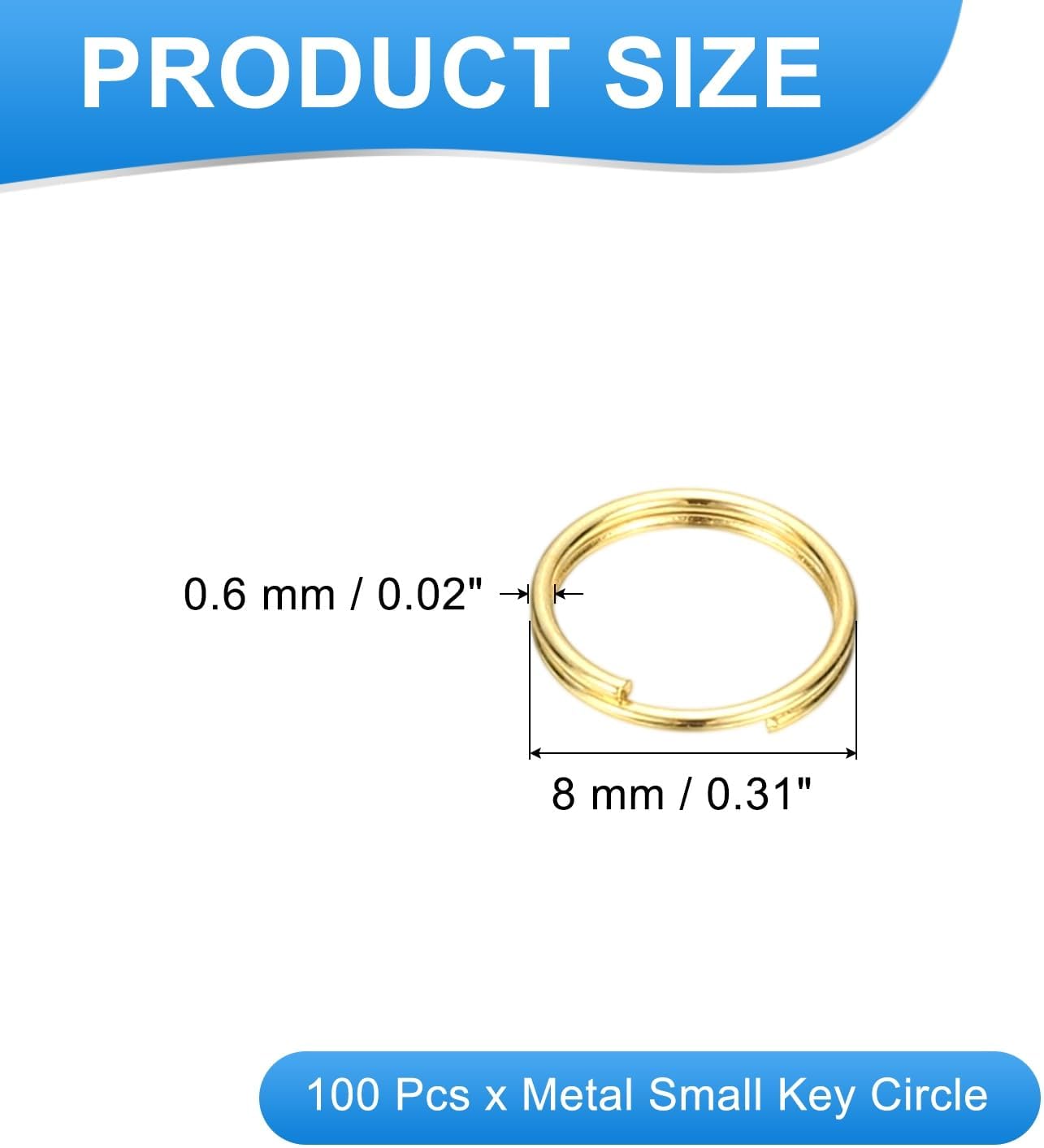 PATIKIL Round Split Ring, 100 Pcs 8mm Small Split Rings with Double Loops Metal Small Key Circle for Key Chains Jewelry Making DIY Crafts Ornaments Accessories Pendants, Gold image 2