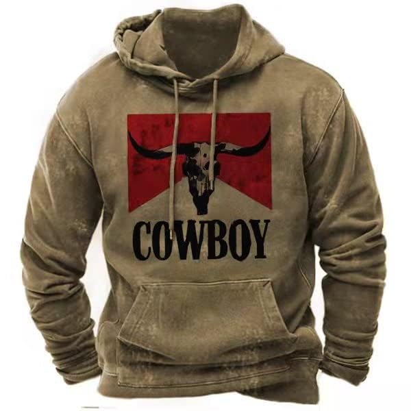 PORCLAYCowboy Hoodie for Men Western Aztec Hooded Sweatshirt Country Graphic Print Oversized Pullover Shirts with Pocket