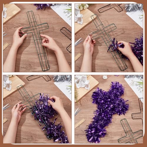 NBEADS 6 Pcs Cross Wreath Frames, Iron Wire Floral Frame Garden Wire Wreath Forms Front Door Wreath Cross for Religion Wedding Church DIY Craft Project,16.4 inch,Black and Green