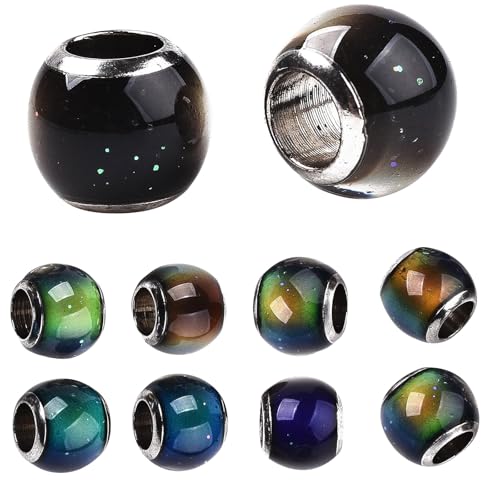 50pcs Crystal Mood Beads Temperature Sensing Color Changing Glass European Beads Change Color with Temperature Round Beads for DIY Jewelry Making