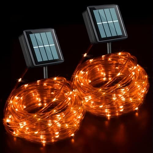 QITONG 2 Pack Orange Solar Rope Lights, Solar Rope Lights Outdoor Waterproof LED Total 66ft 200 LED, 8 Modes Solar Powered Christmas Lights for Thanksgiving Outdoor Xmas Decoration