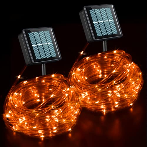 Qitong 2 Pack Orange Solar Rope Lights, Solar Rope Lights Outdoor Waterproof Led Total 66Ft 200 Led, 8 Modes Solar Powered Christmas Lights For Thanksgiving Outdoor Xmas Decoration #TOP19