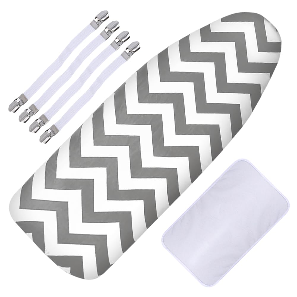 Lotvic Ironing Board Cover, 150x50cm Large Iron Board Cover with 4 Elastic Bands and Ironing Cloth, Scorch Resistant Ironing Board Covers with Thick Felt Padding for Protecting Ironing Boards (Stripe)