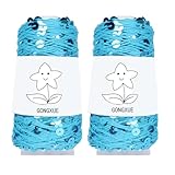 2 Balls Sequins Sparkle Cotton Yarn, Lurex Sequin Thread Accessories Knit it in Yarn with Metallic Shine for Knitting and Crocheting 100g (Lake Blue, L)