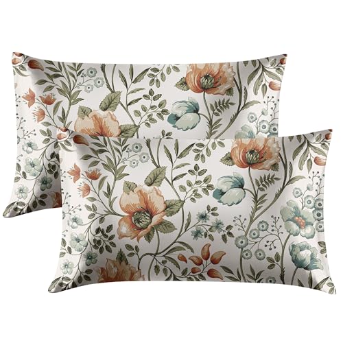 EXQ Home Satin Pillowcase for Hair and Skin Queen - Printed Summer Flowers Silk Pillow Cases 2 Pack 20x30 inches - Satin Pillow Cases Set of 2 with Envelope Closure, Gifts for Women Men