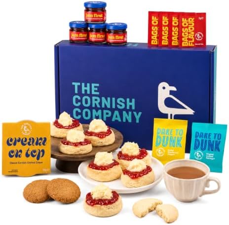 The Cornish Company Afternoon Tea Hamper – Deluxe Tea Set Hamper Gifts for Women Includes Fresh Scones, Biscuits – Birthdays, Anniversaries & Special Occasions