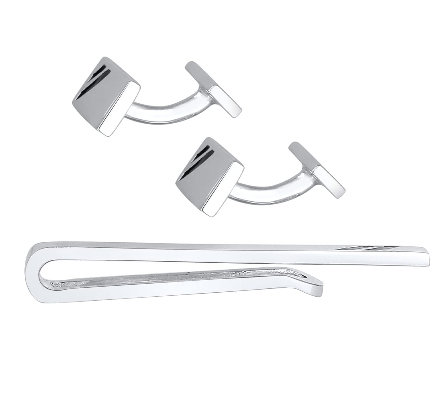 Kuzzoi Manschettenknöpfe & Krawattennadel für Herren im modischen Design, Herren Accessoire Set aus 925 Sterling Silber mit Emaille Details, Männer Geschenk für Hochzei undGeburtstag