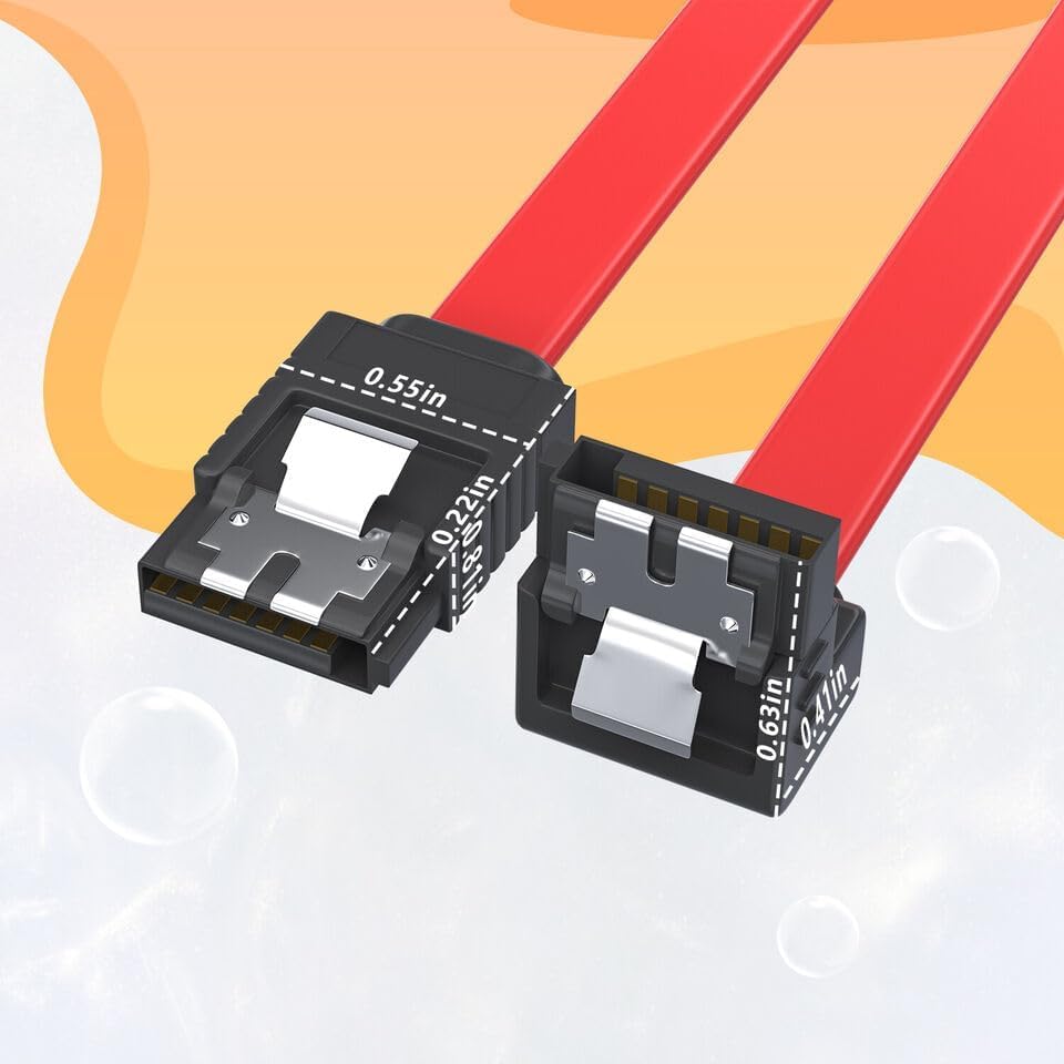 Image of Tobo SATA III Cable • 8-Inch /0.6FT • SATA III 6.0 Gbps • 7pin Female to Downward Right Angle Female Data Cable • with Locking Latch • Support for 2.5'' SSD,3.5''HDD Drive • Red (10)