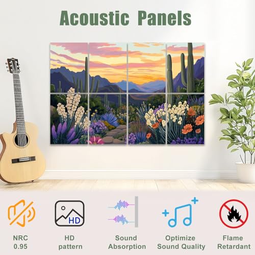 Paquete de 8 Paneles Acústicos Artísticos Absorbentes de Sonido con Diseño de Cactus Saguaro Colorido para Pared 48"x32" miniatura 3