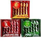 Archie McPhee Dill Pickle, Mac and Cheese, and Bacon Christmas Candy Canes - Stocking Stuffers - Funny Novelty Weird Candy - Prank, Gag, Joke, White Elephant Gift - 18 ct. - 6 of Each Flavor