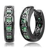 KETRYEP Black Hoop Earrings for Men Garnet Sapphire Emerald Black Diamond Huggie Earrings Men Women Cubic Zirconia Hypoallergenic Jewelry Gift (Green(Big))